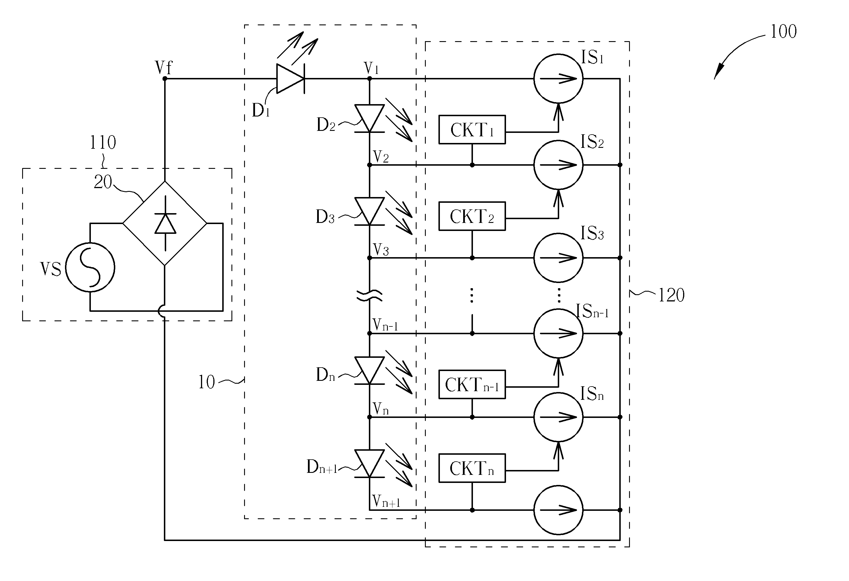 LED driving circuit having a large operational range in voltage
