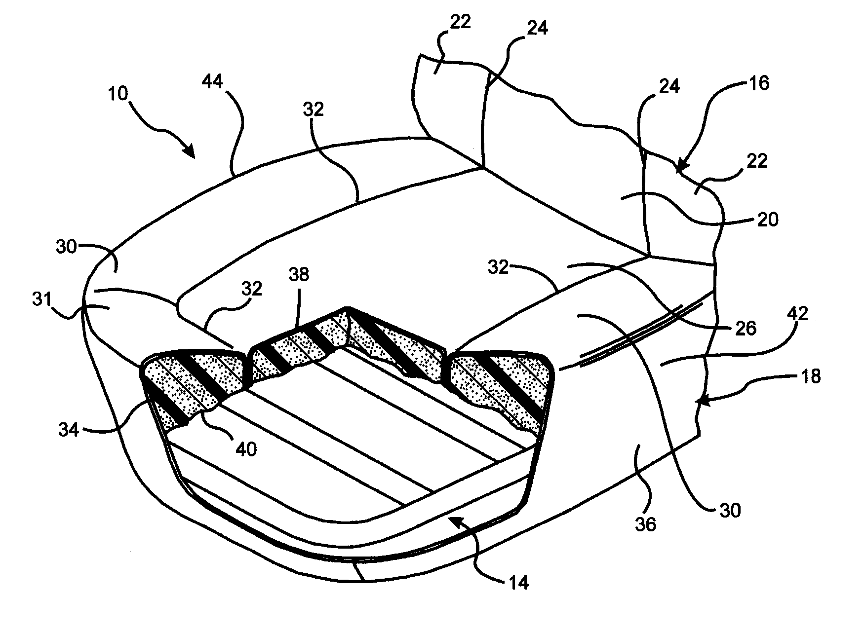 Vehicle seat assembly having a hardness gradient via "a" surface intrusions and/or protrusions