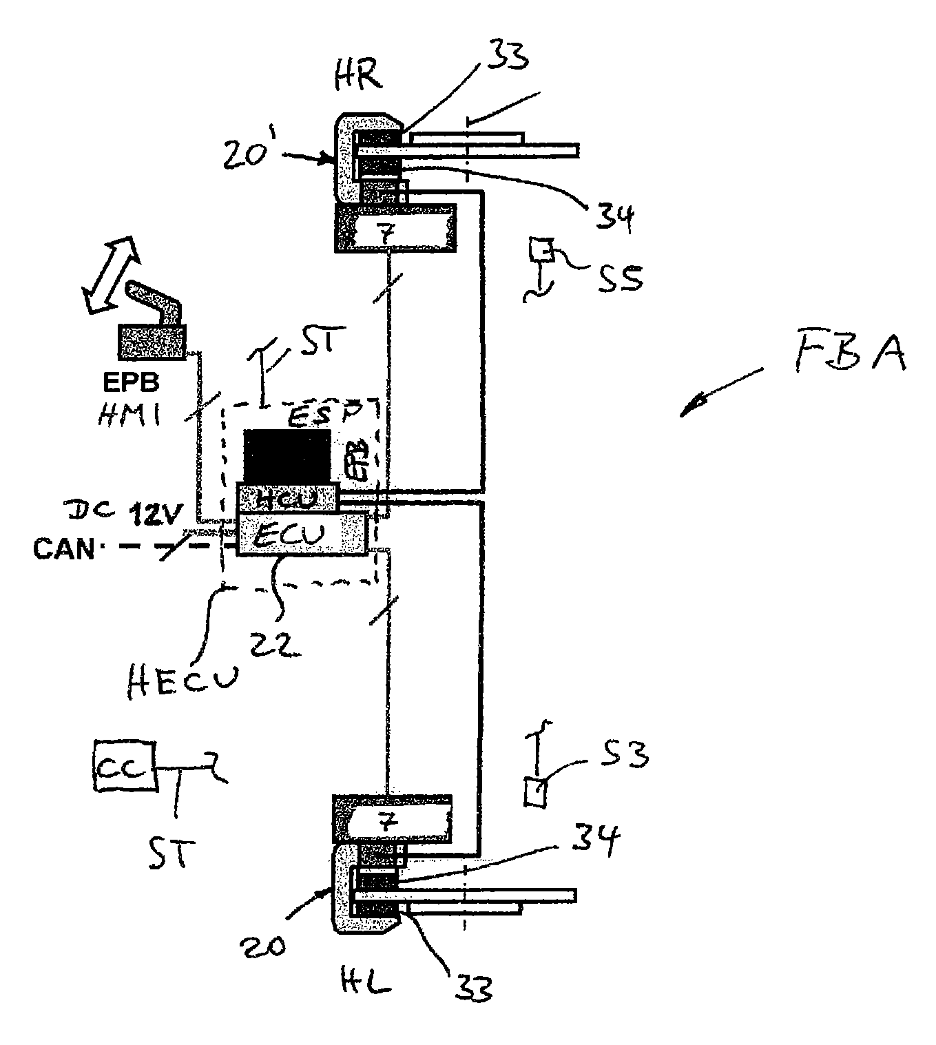 Motor vehicle braking system having a hydraulically actuated service braking system and an electromechanically actuated braking system