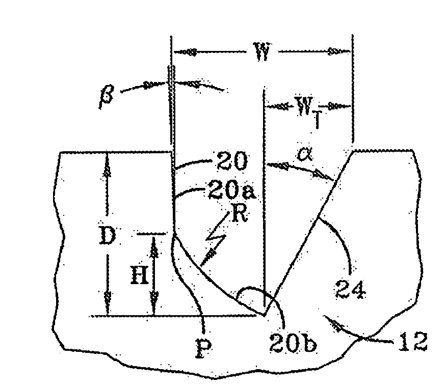 Tire tread with circumferential and lateral grooves having asymmetrical cross-section