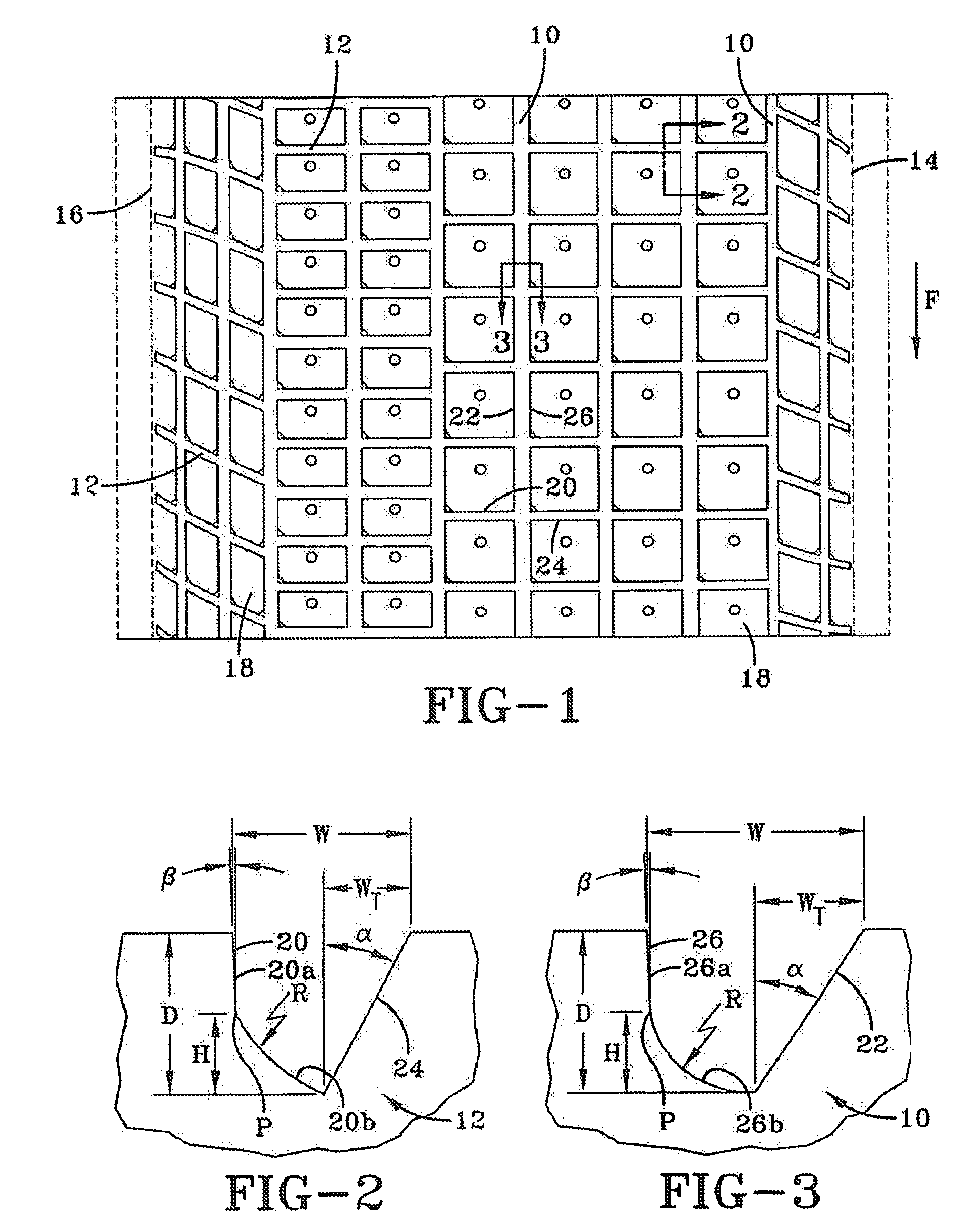 Tire tread with circumferential and lateral grooves having asymmetrical cross-section