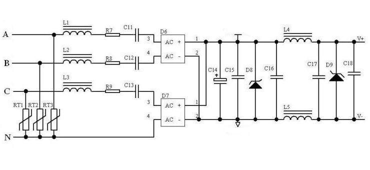 Three-phase charge-controlled electric energy meter based on resistance-capacitance voltage reduction and low-voltage direct-current/direct-current (DC/DC) power supply