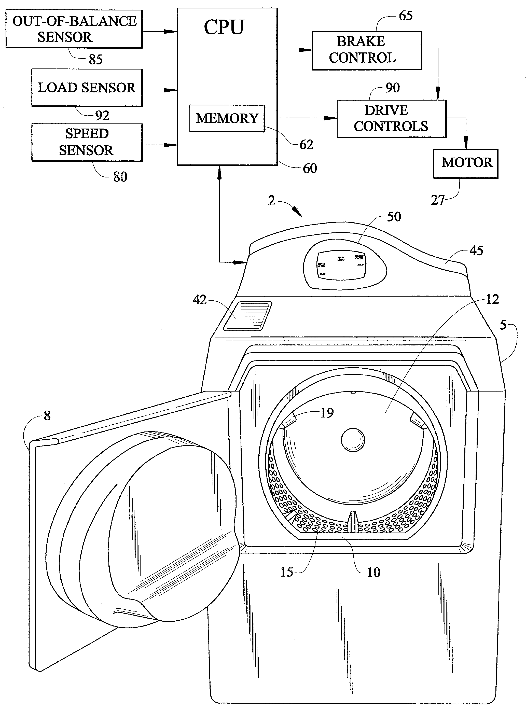 Braking control system for a washing machine