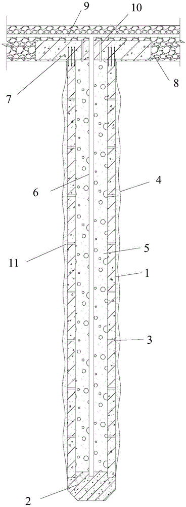 An outsourcing permeable reinforced concrete tube gravel grouting pile and its construction method