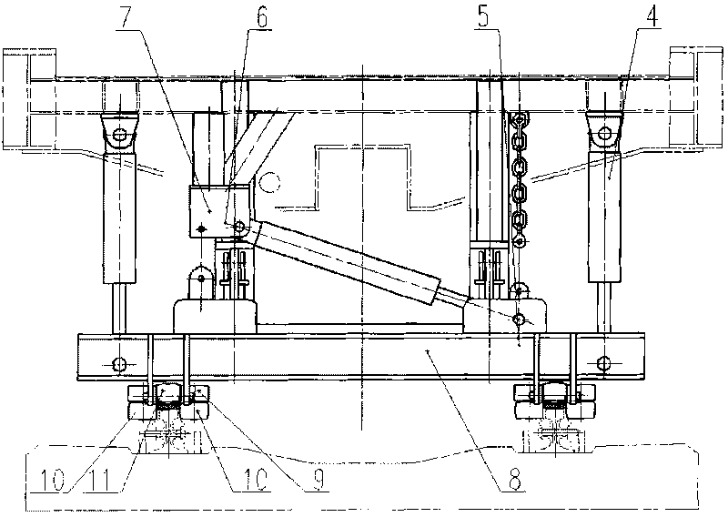 Railway construction machine guard rail hoisting device and rail replacing locomotive guard rail hoisting device