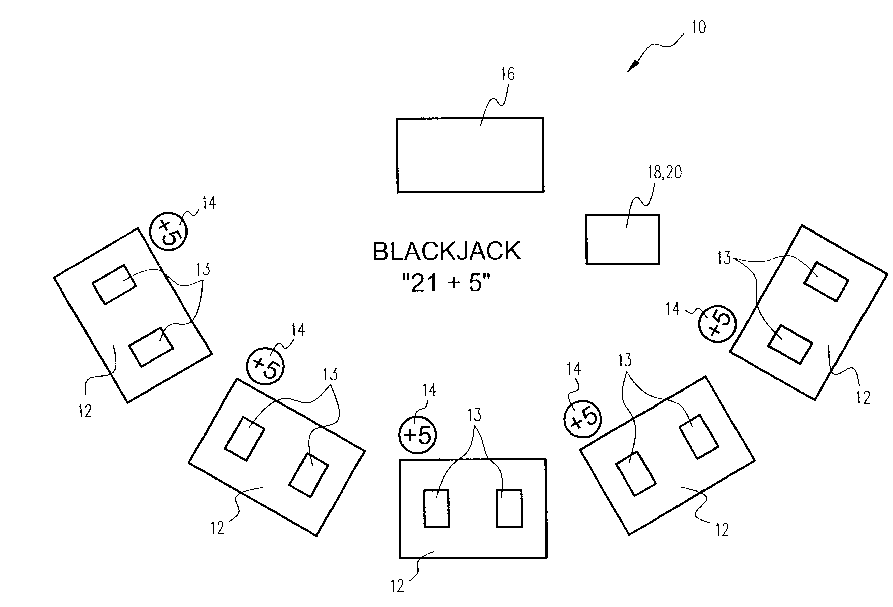 Method and apparatus for playing Blackjack with a five card Poker wager ("21+5")