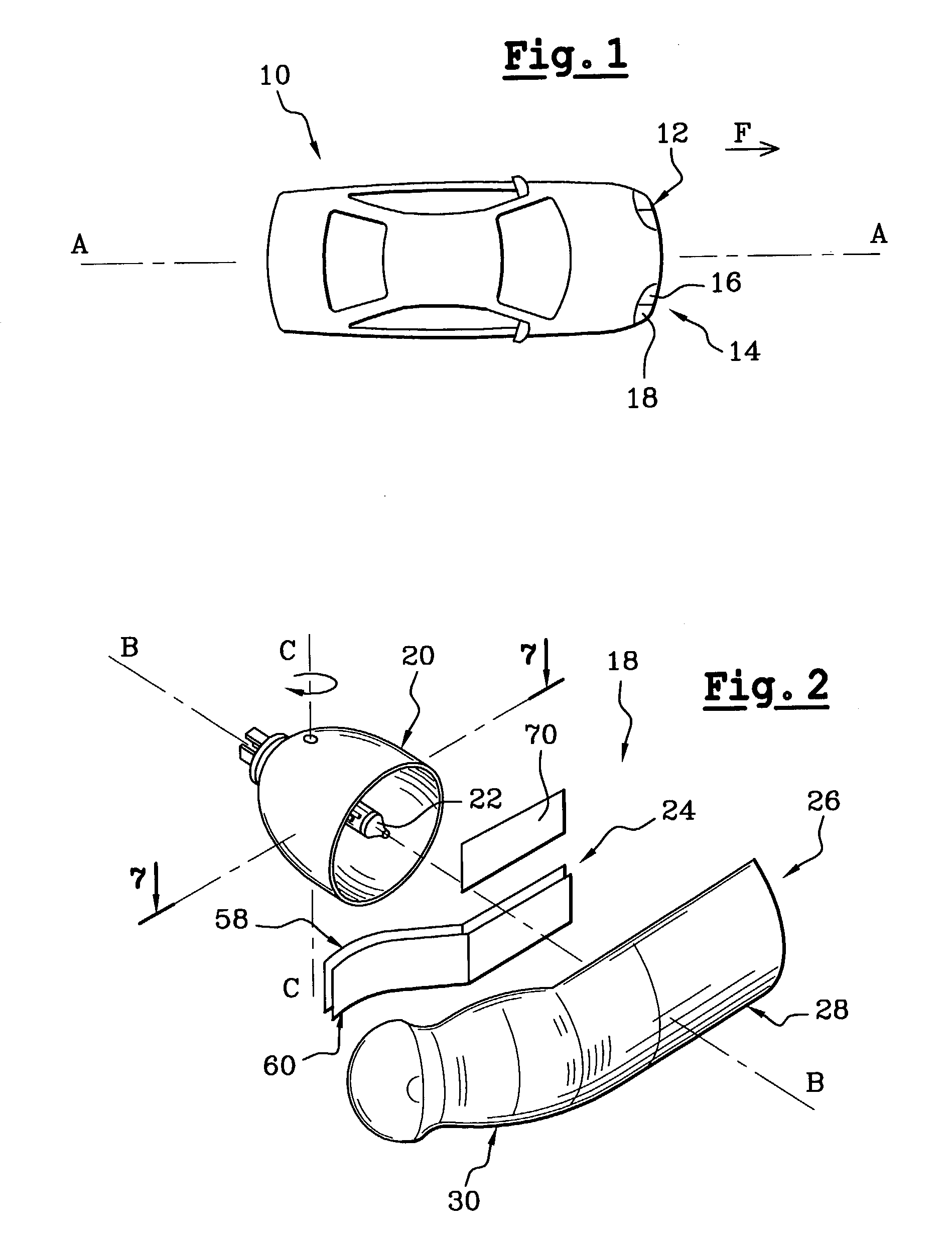 Headlight having a pivoting elliptical reflector and a fixed lens, for producing an offset or verge beam