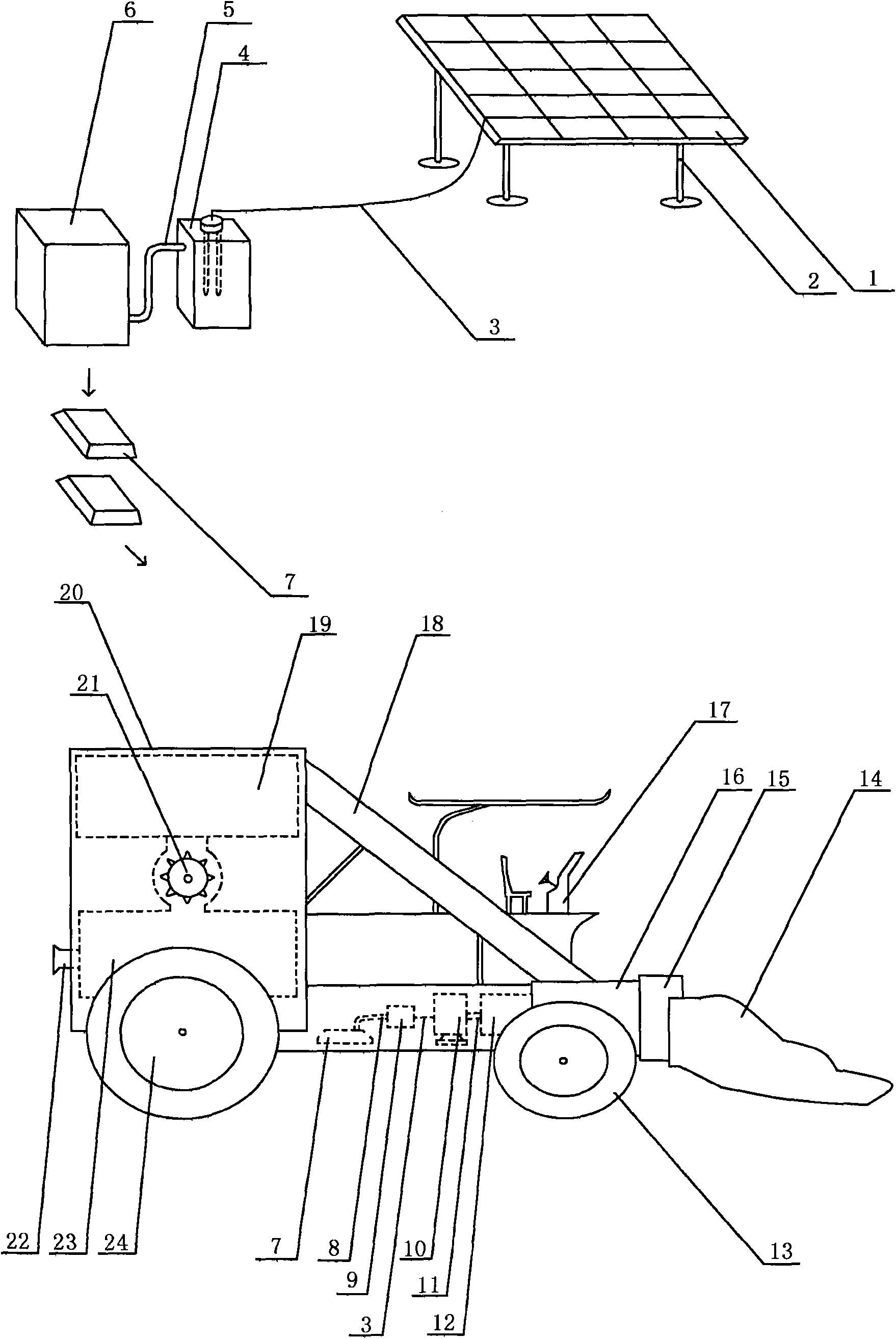 Corn harvester by using solar hydrogen new energy as power device