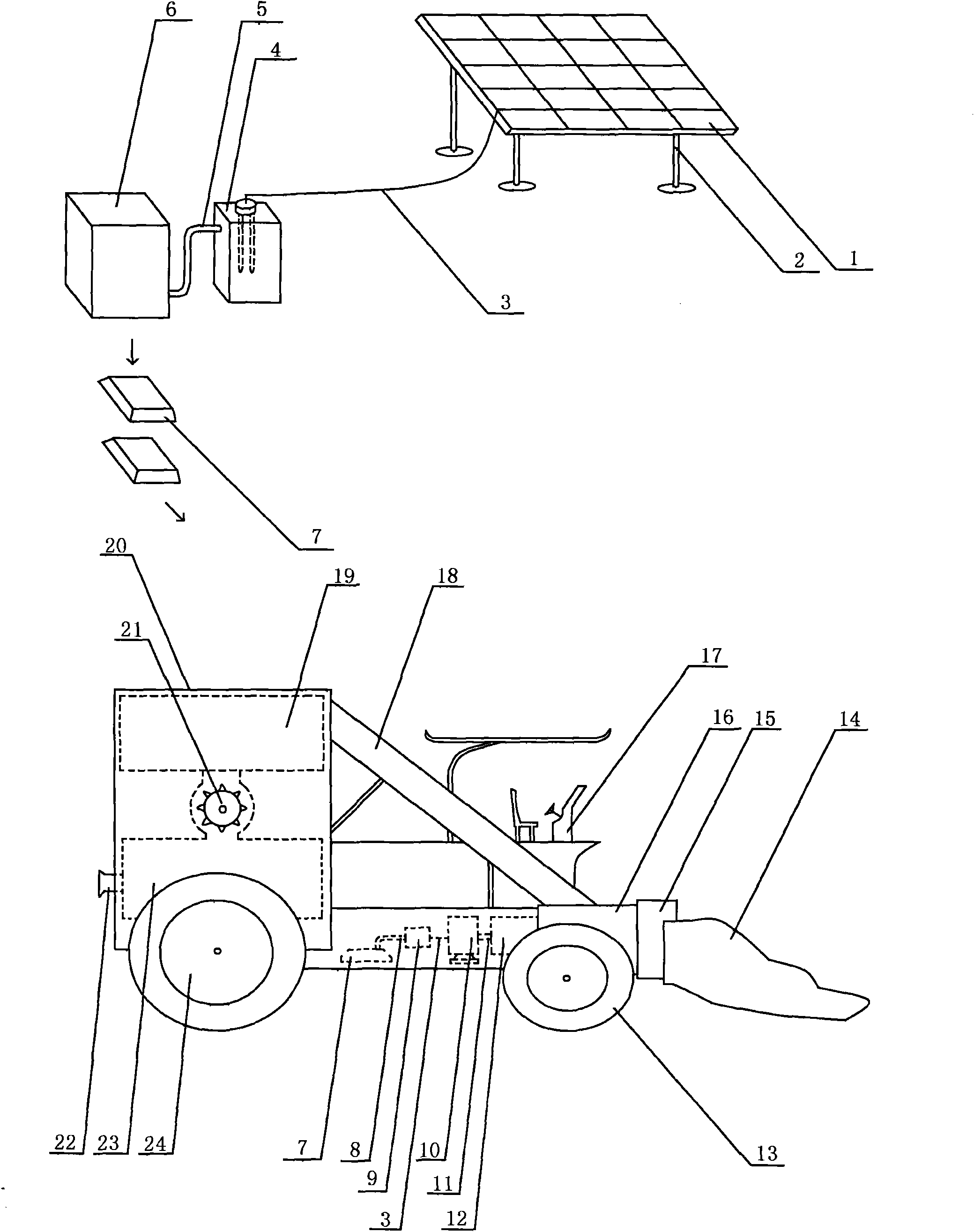 Corn harvester by using solar hydrogen new energy as power device