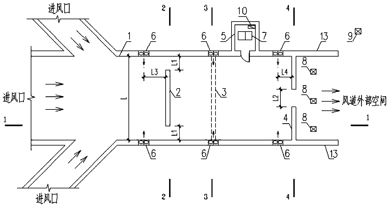 Exhaust air temperature difference control system and control method utilizing air duct beams and walls and draught fan group