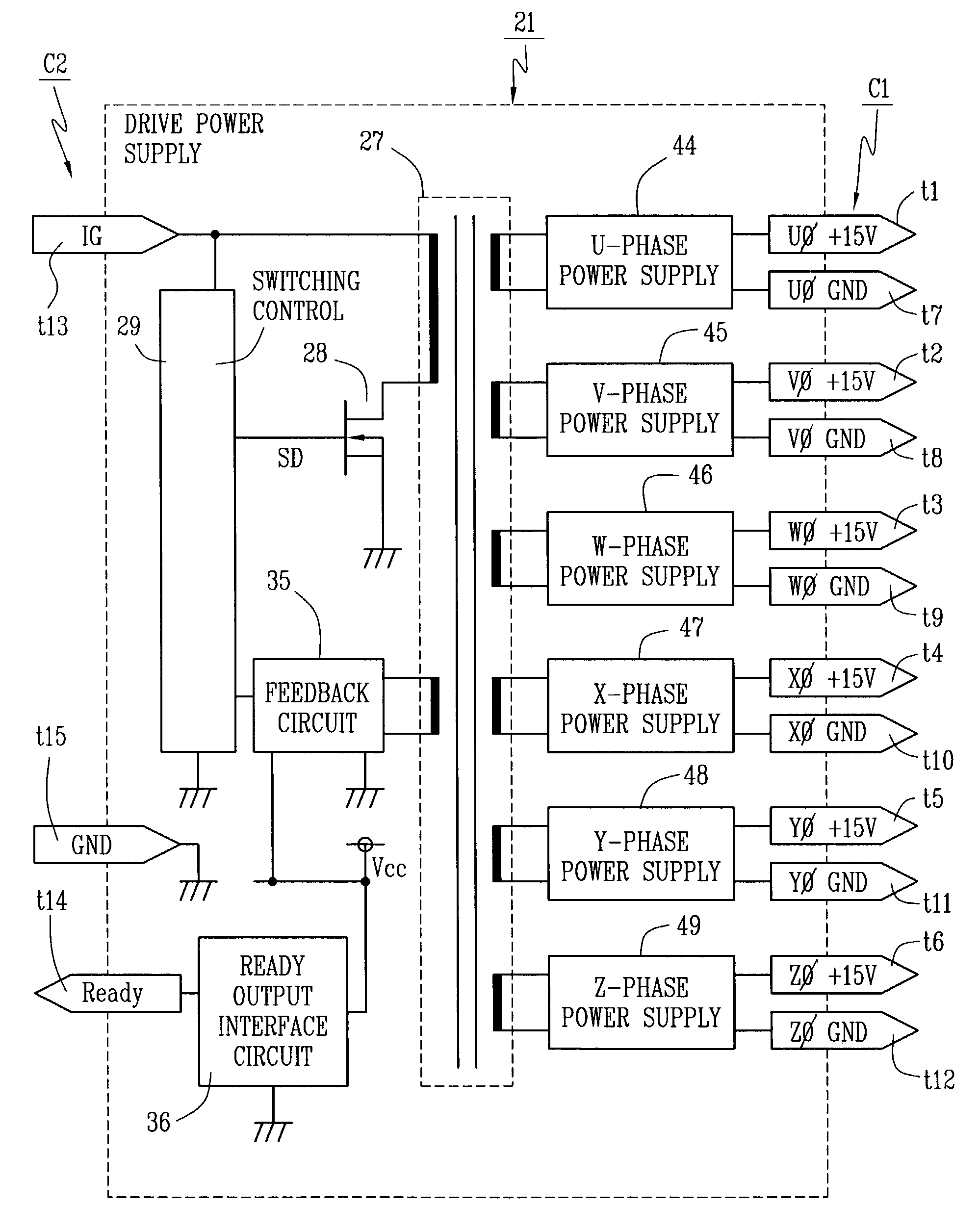 Drive power supply and fail determination method