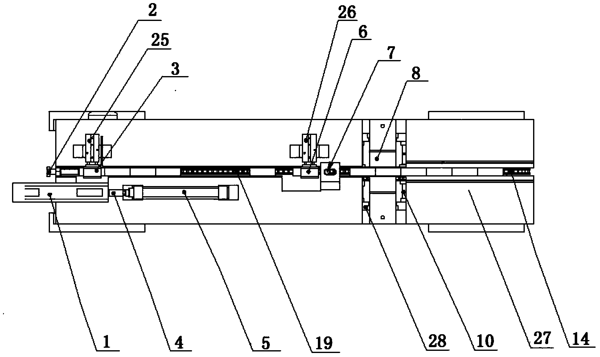Length detection and automatic feeding and discharging device for short metal bar stocks