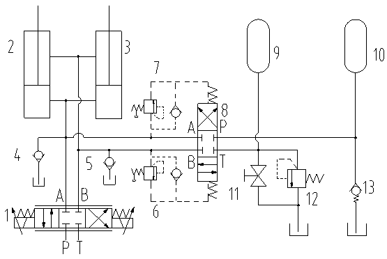 Pressure stabilization control system of pitching oil cylinders of active carry-scraper