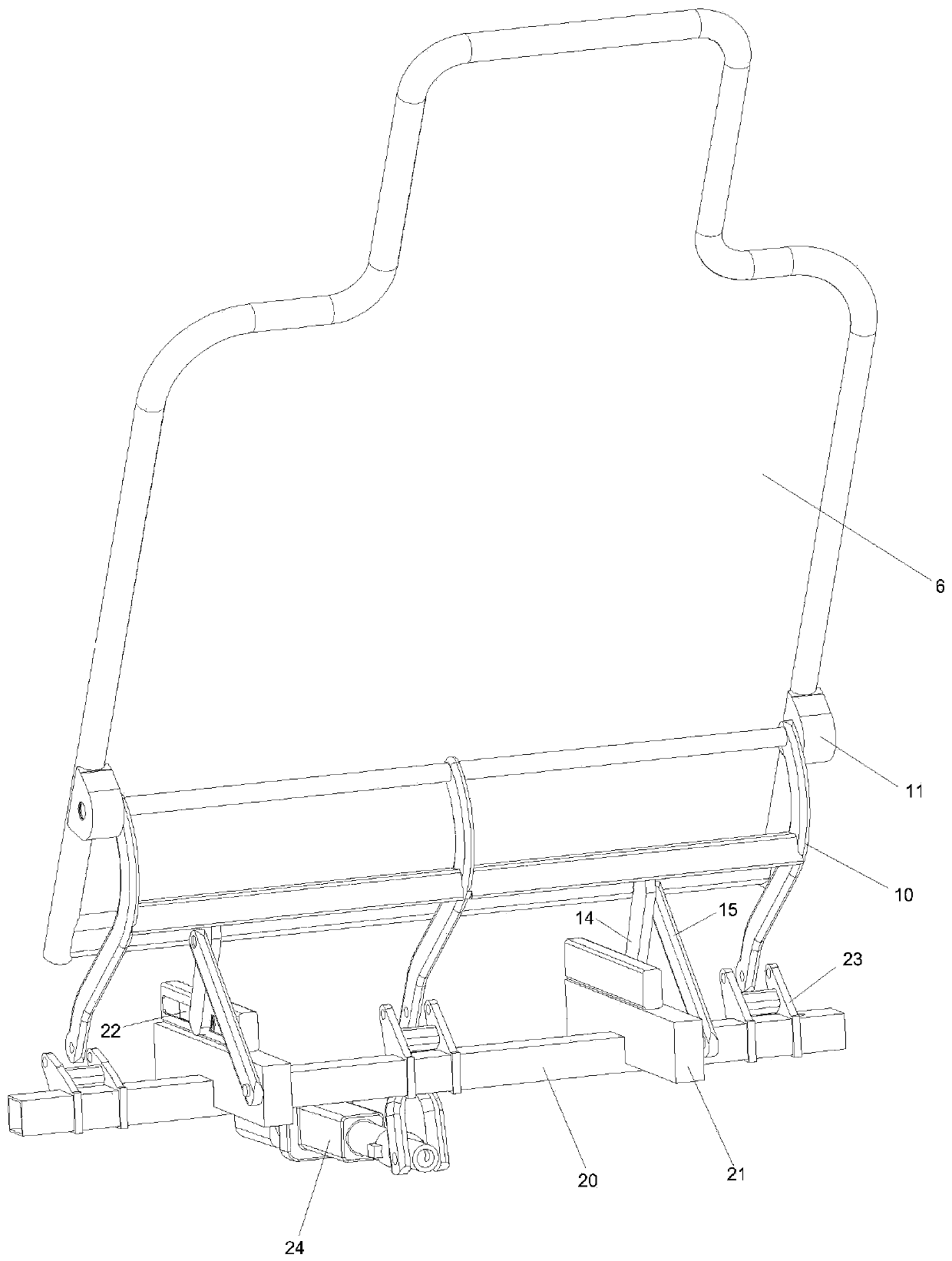 A lower limb rehabilitation device mounted on a wheelchair