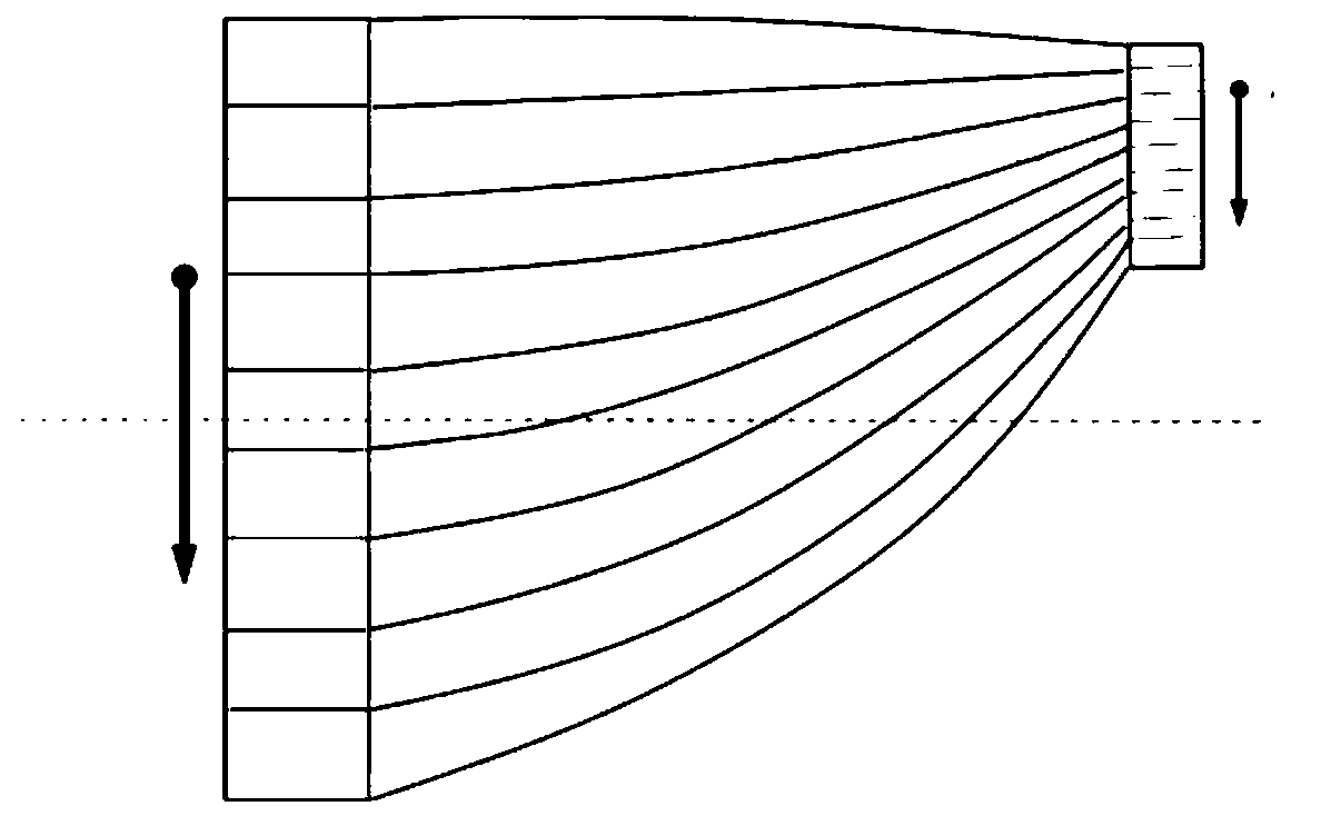 Double-straight-area bent optical fiber cone and application thereof