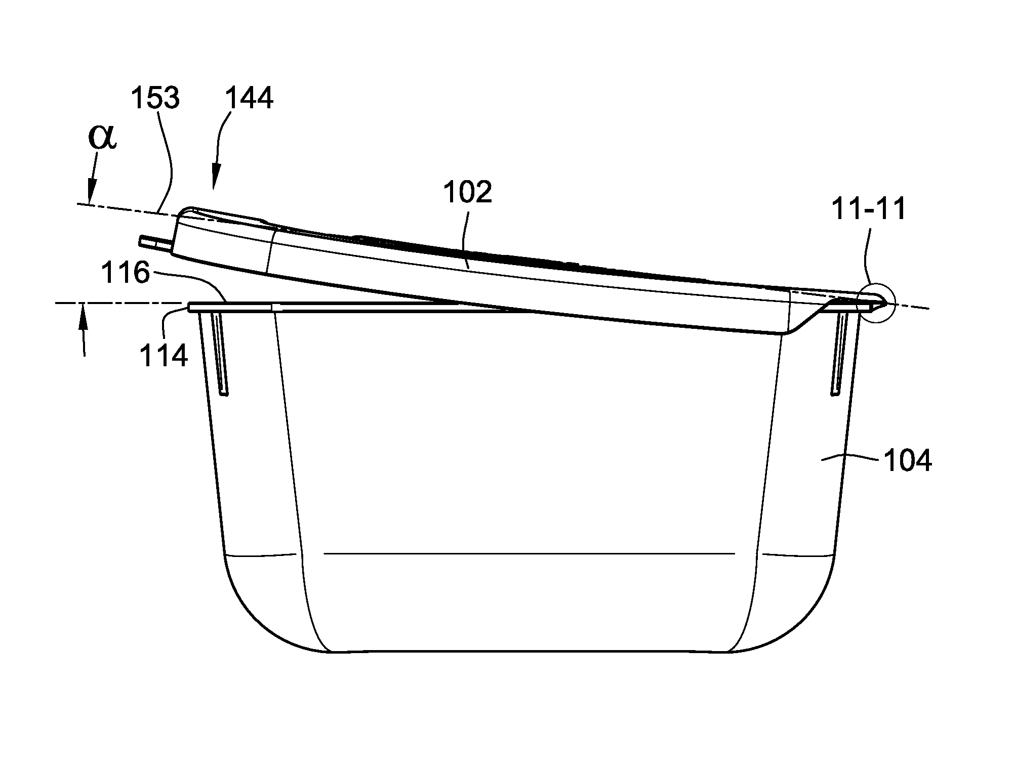 Container having a pre-curved lid