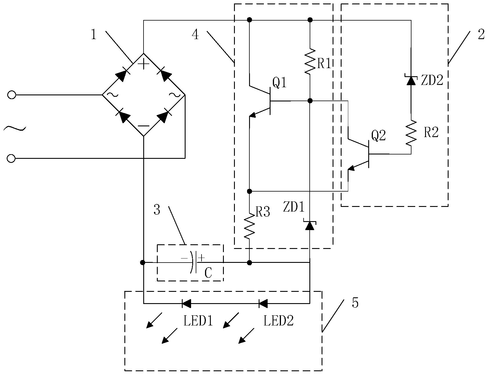 Impulse type linear constant current drive LED circuit