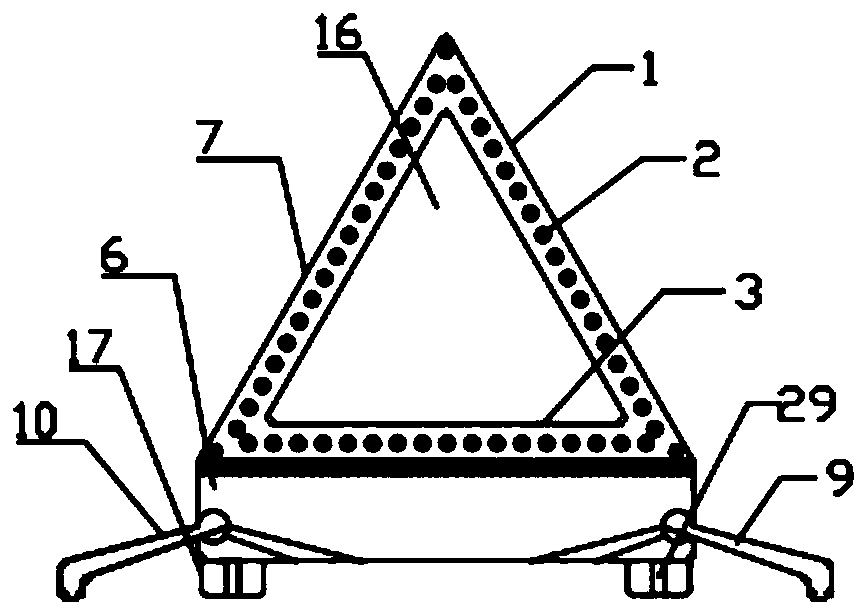 Triangular warning sign capable of self-sensing distress and use method of triangular warning sign