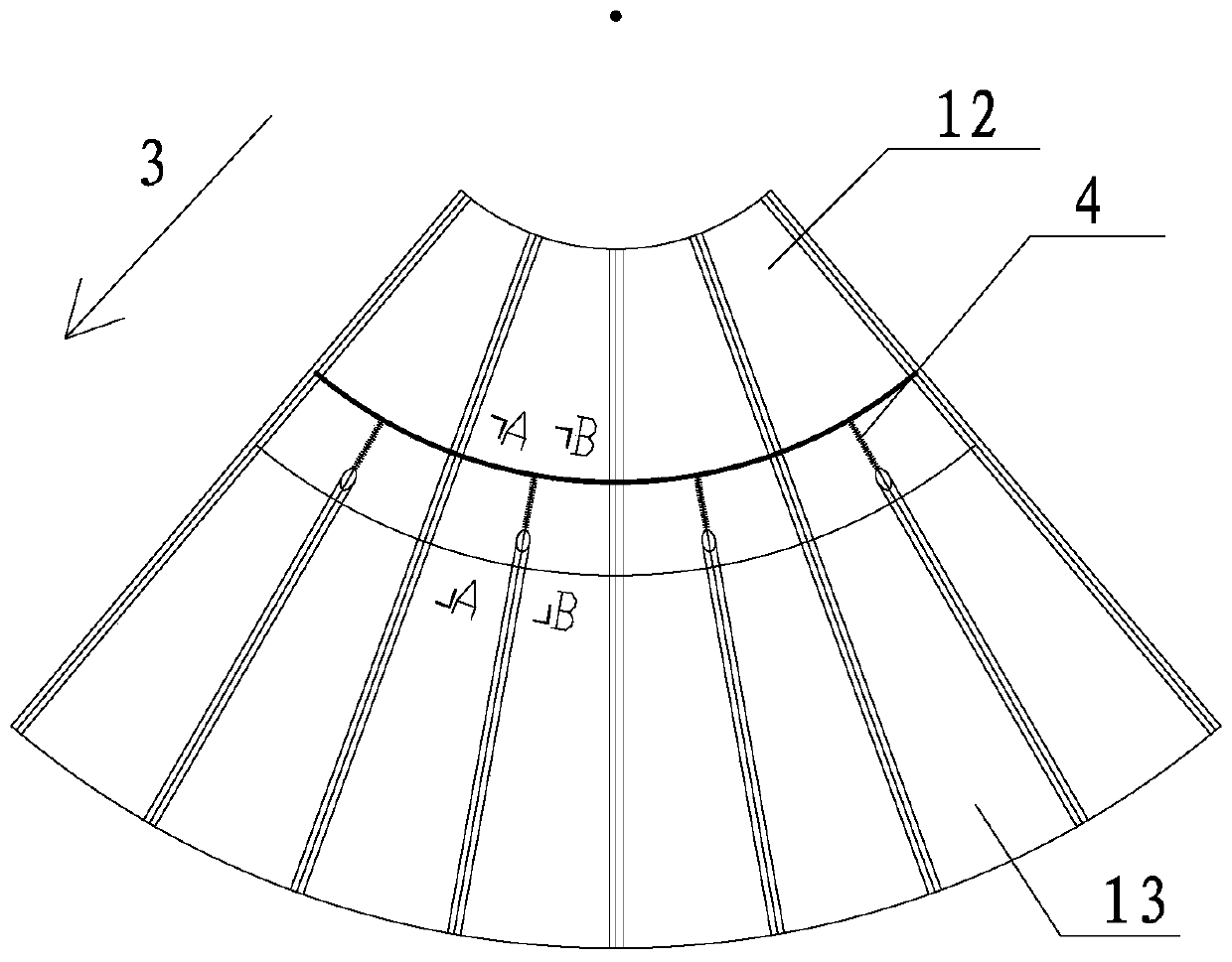 Double-circular-arc camber wall enclosure joint and segmentation method