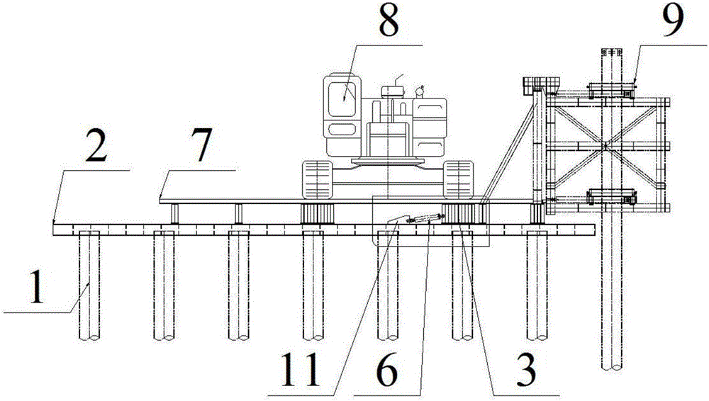 Pile sinking construction method based on jacking-pushing walking platform