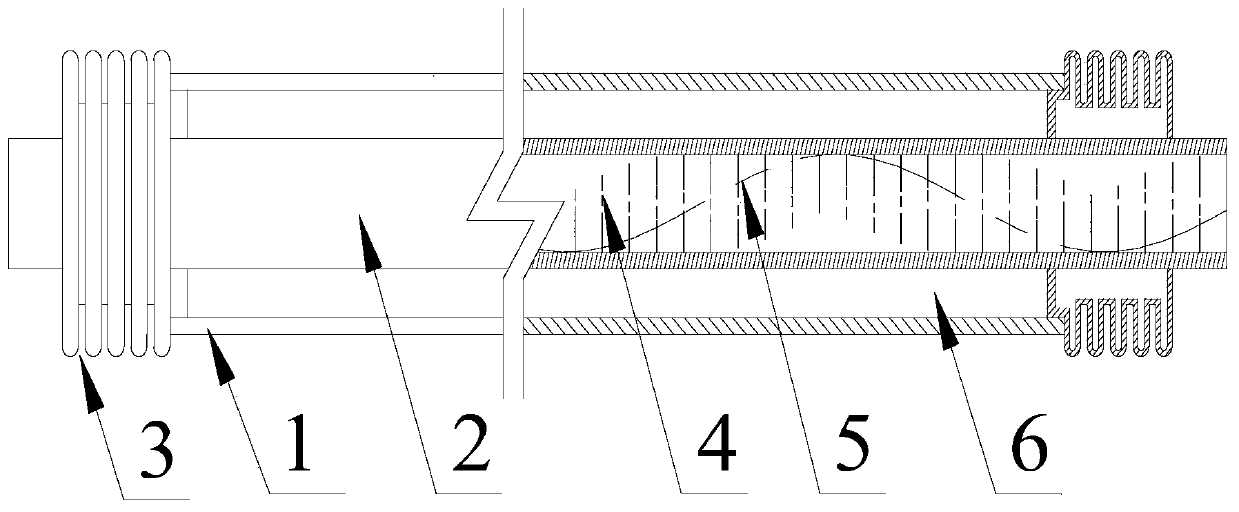 A vacuum heat collecting tube with helically advancing semi-circumferentially distributed fin bodies