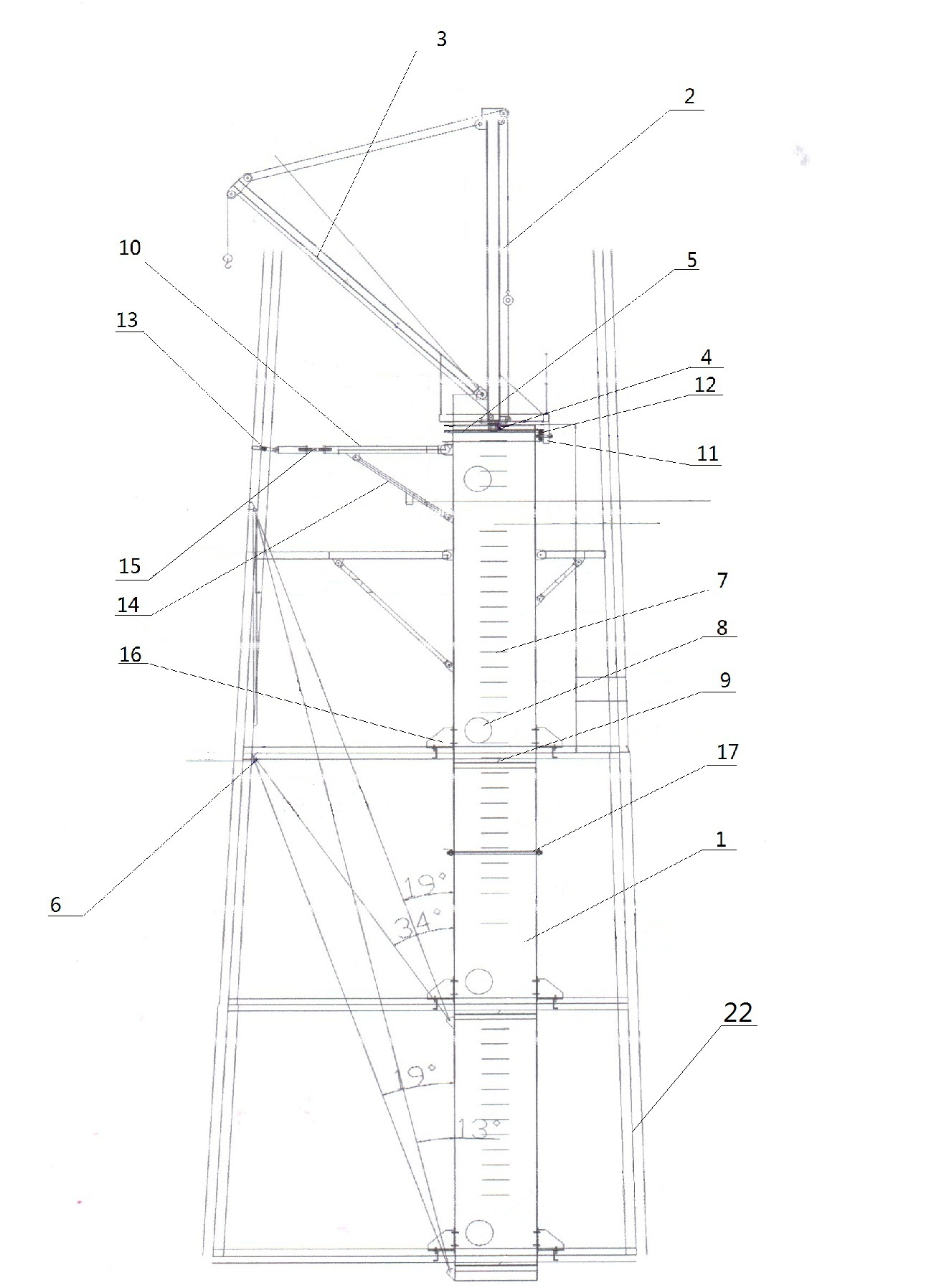 Self-elevating rotating crane installation device for tall towers