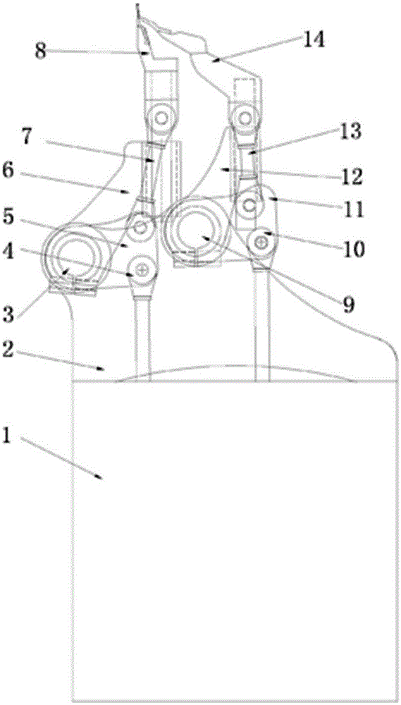 A double swing arm multi-bar jacquard warp knitting machine