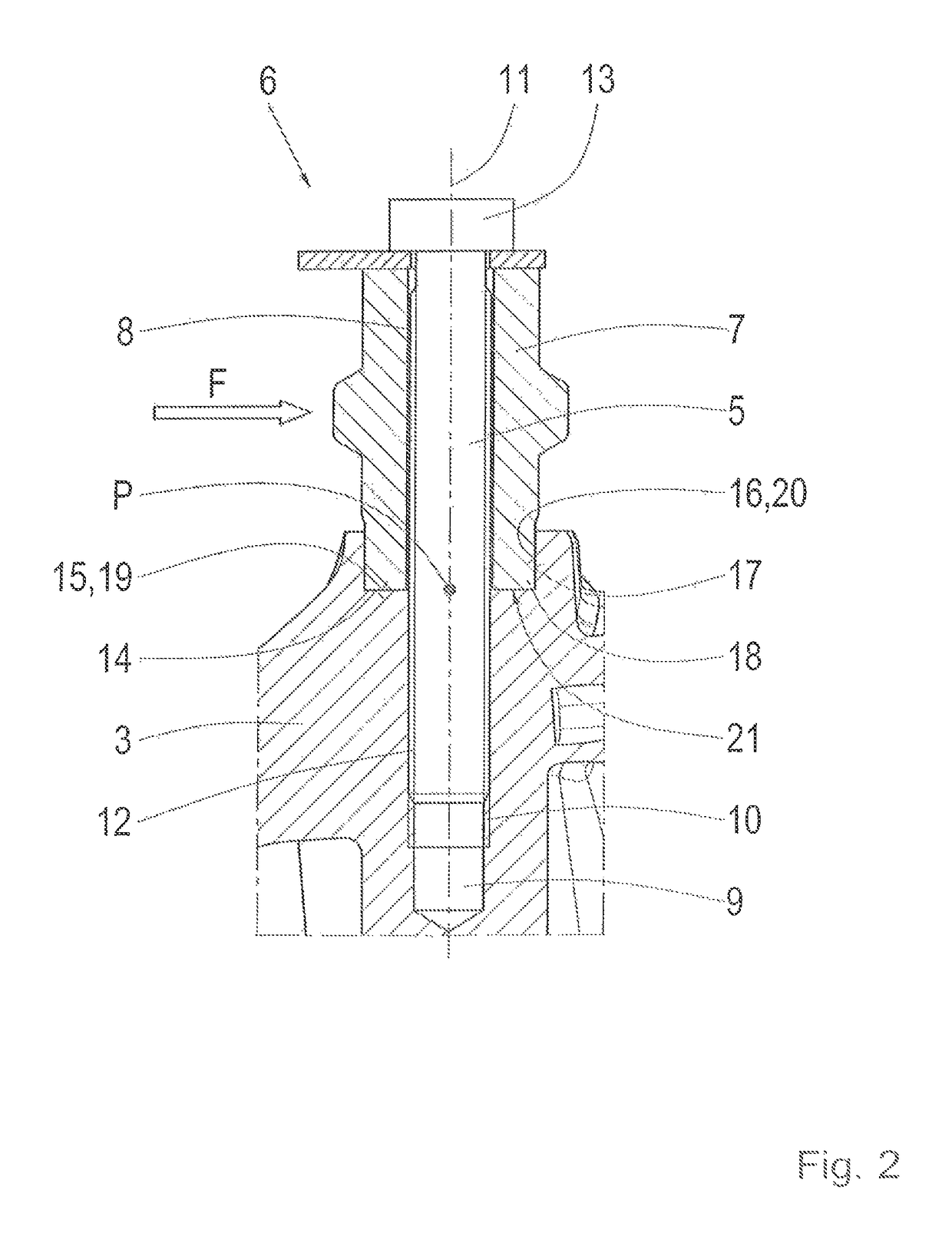 Component attachment with a transverse force-supporting surface