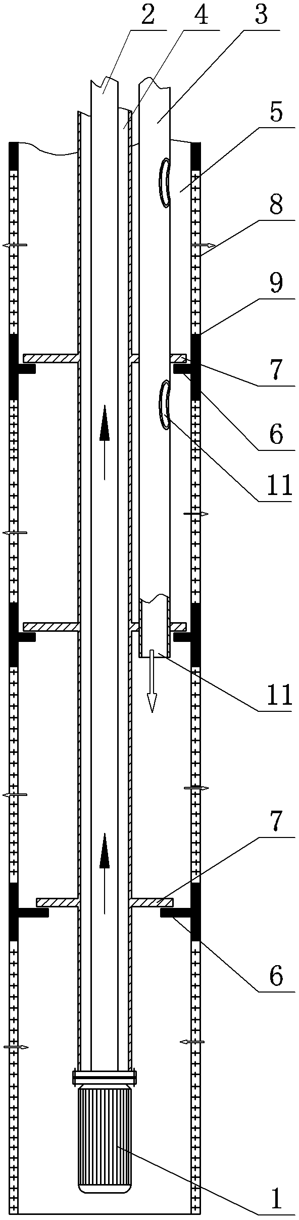 Flat plate type seal structure of water outlet and return device in same well for water source heat pump central air conditioner