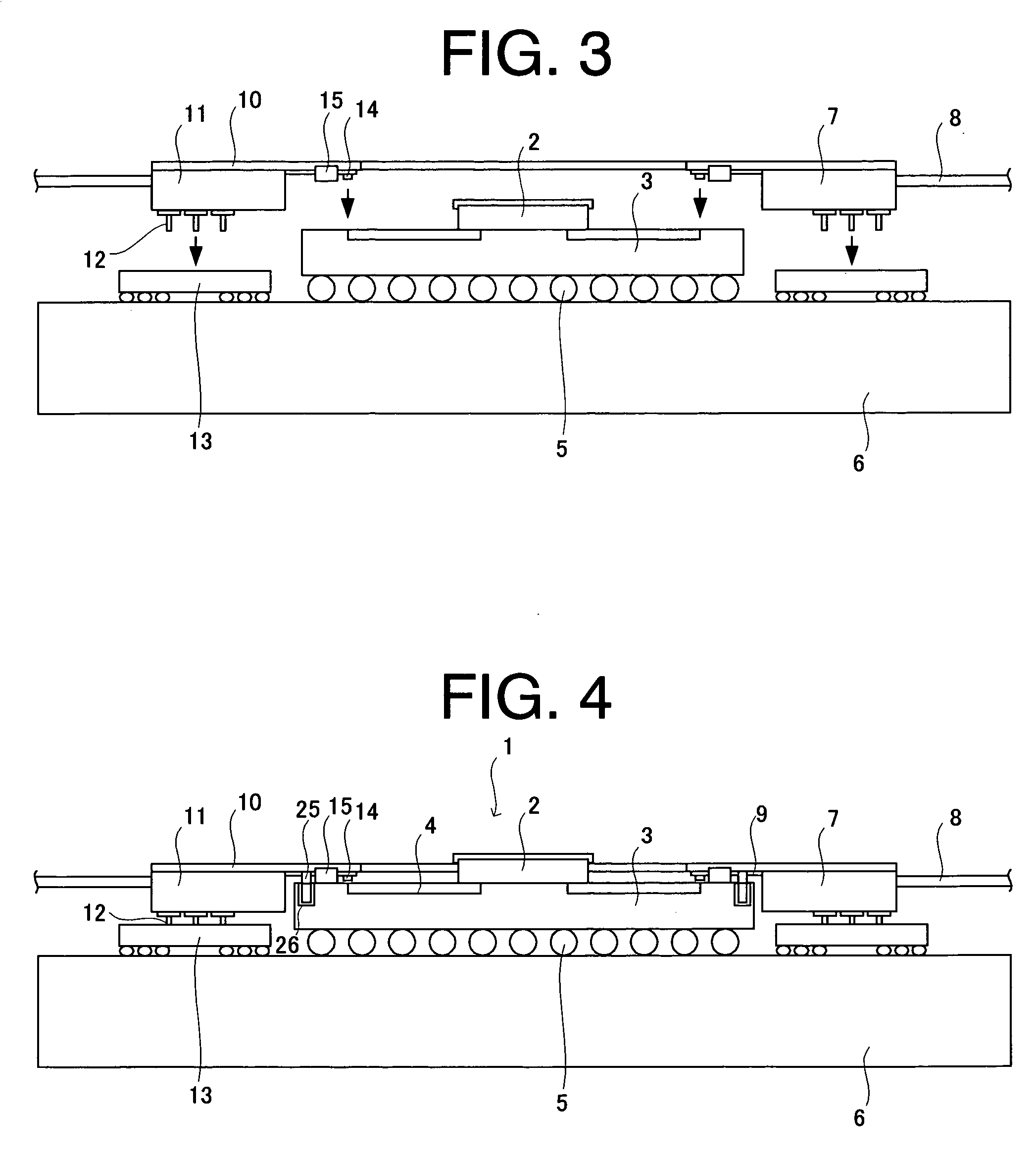 LSI package with interface module, transmission line package, and ribbon optical transmission line