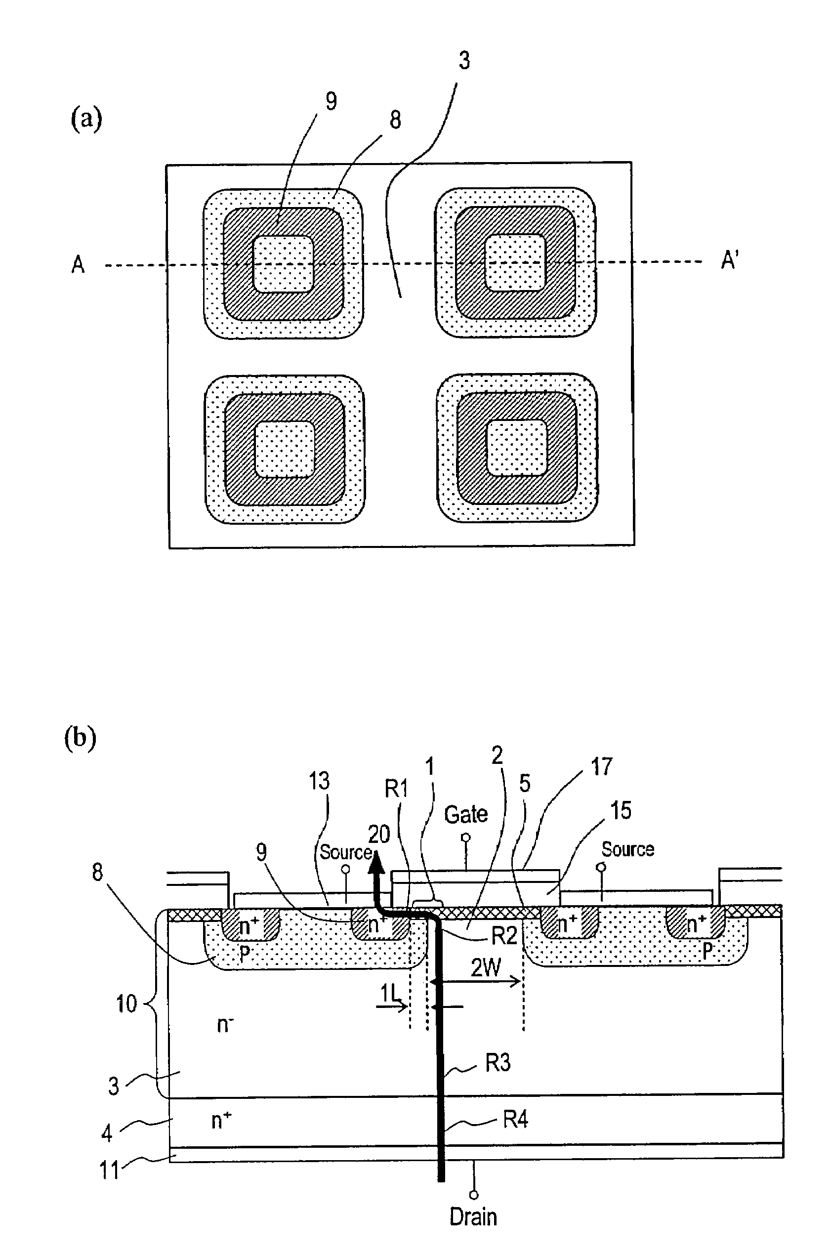 Wide gap semiconductor power device with temperature independent resistivity due to channel region resistivity having negative temperature dependence