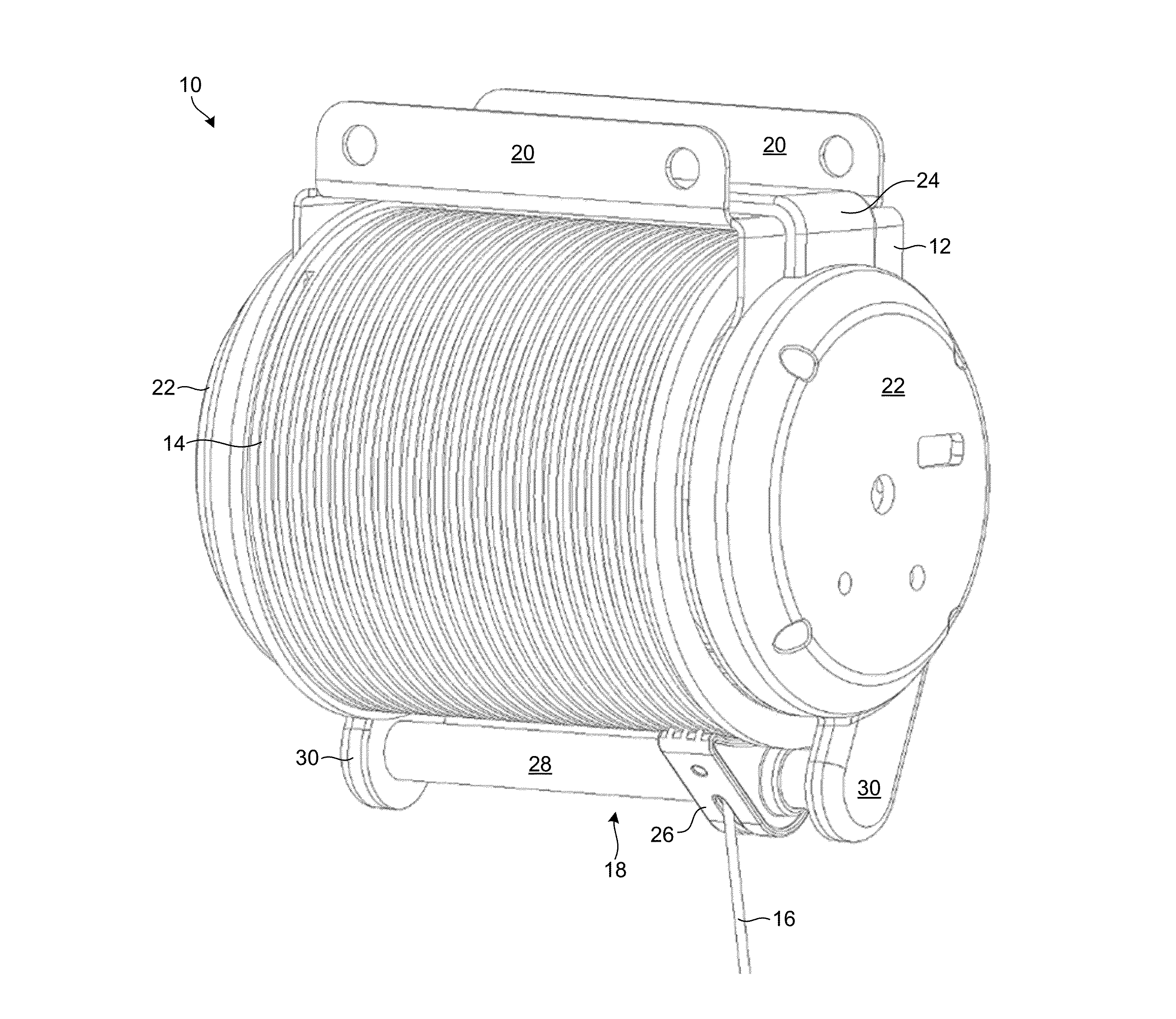 Grooved drum and associated roller for motorized lifting device