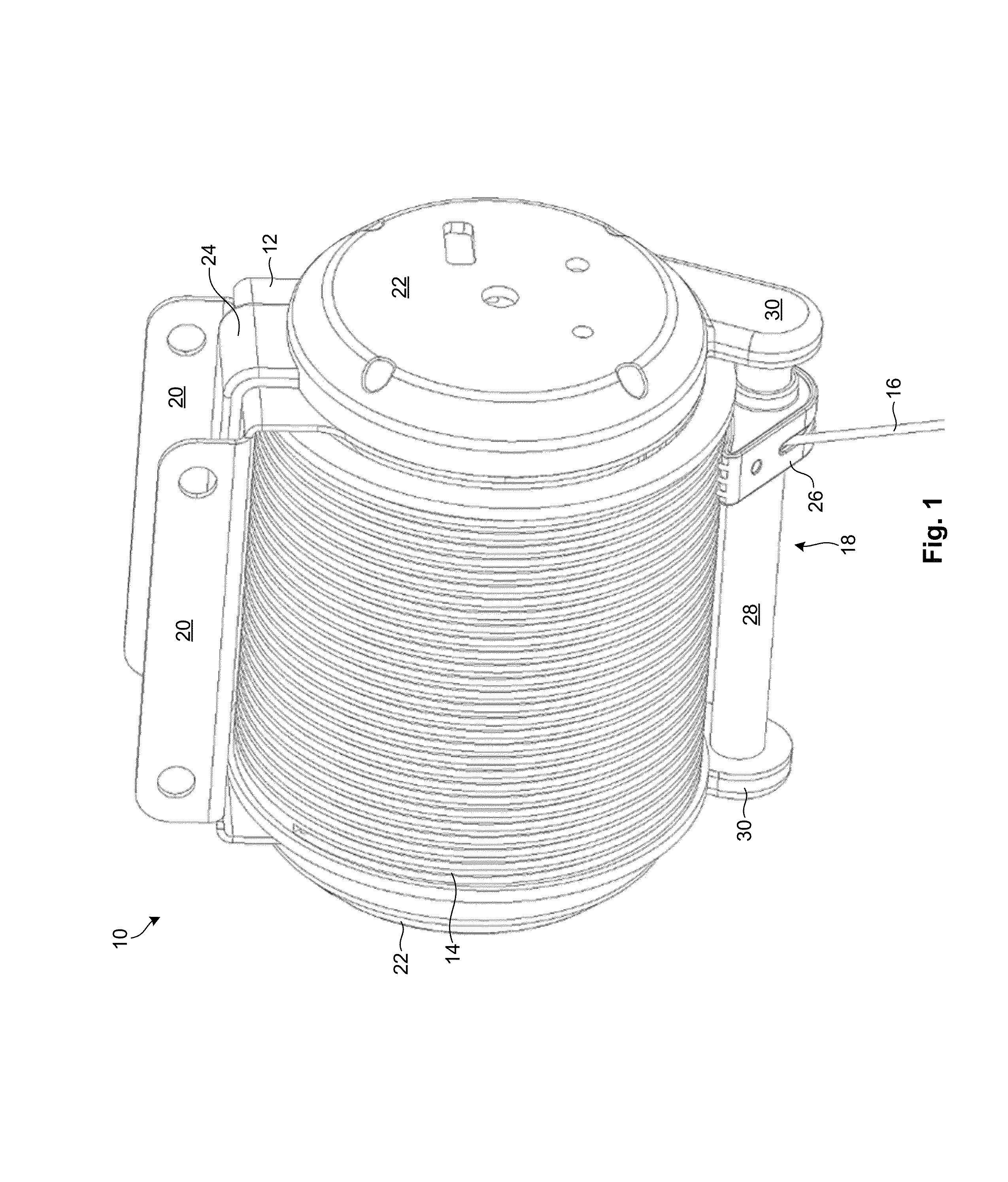 Grooved drum and associated roller for motorized lifting device