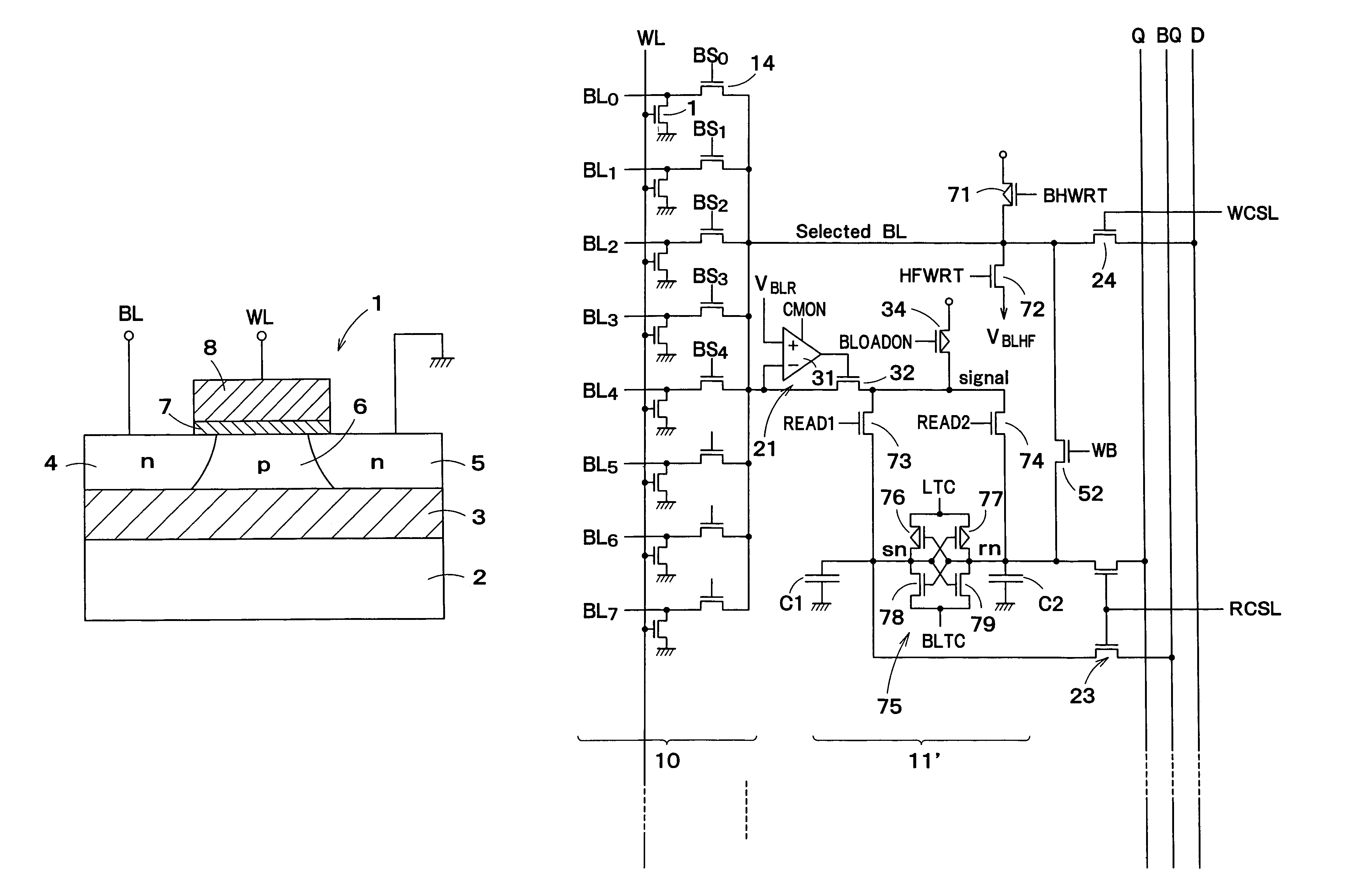 Floating body cell memory and reading and writing circuit thereof