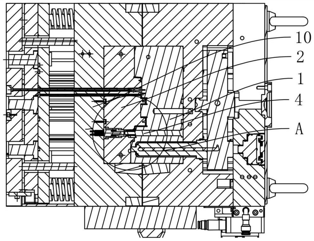 A mold structure for installing copper nuts on insulating seats