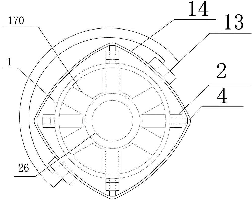 Rotary type jet-flow washer-dryer with hexagonal rotating sliders and self-locking lifting cylinder