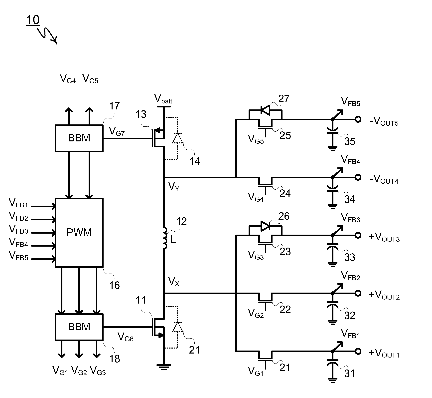 Multiple-Output Dual-Polarity DC/DC Converters and Voltage Regulators