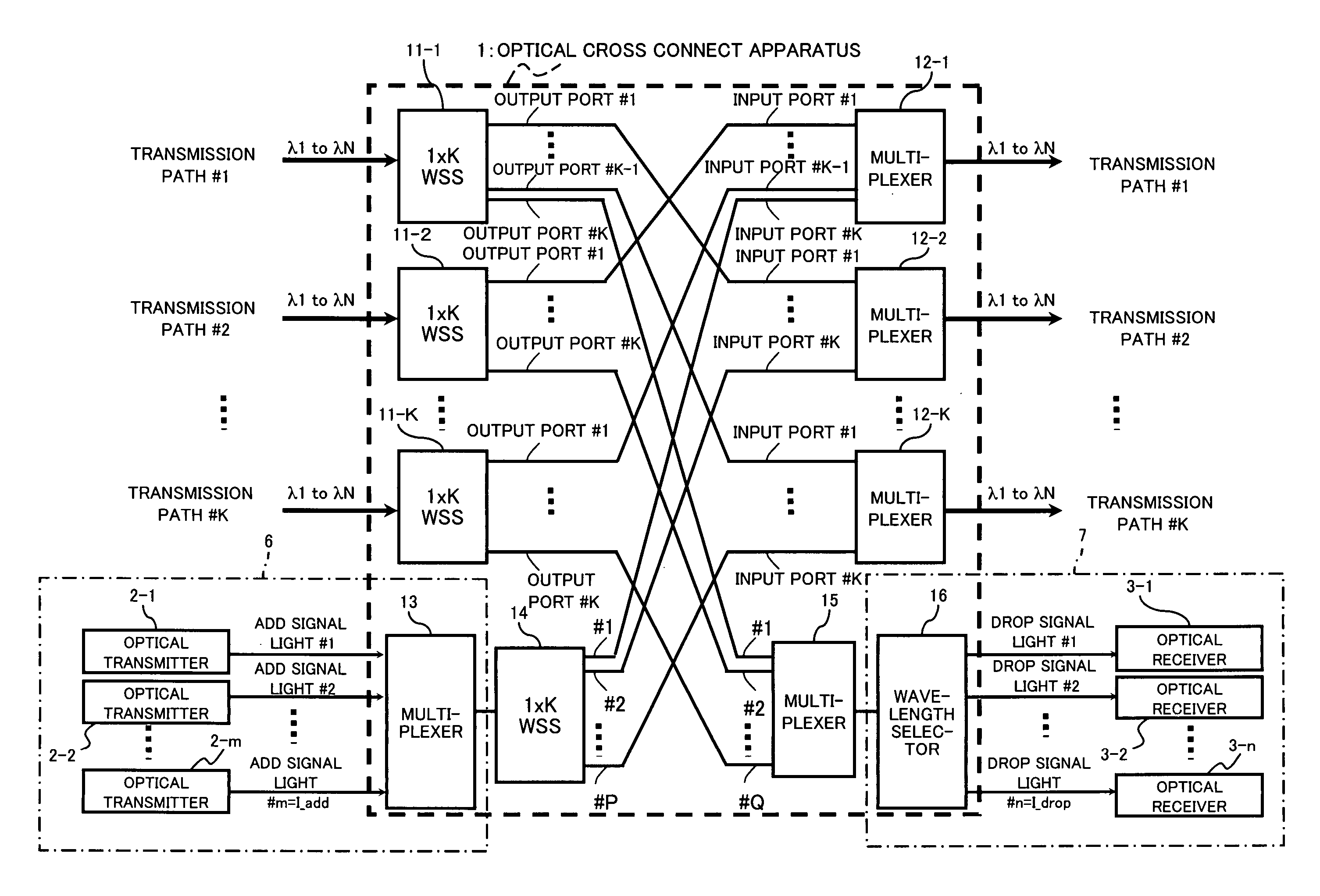 Optical transmitting apparatus, method of increasing the number of paths of the apparatus, and optical switch module for increasing the number of paths of the apparatus