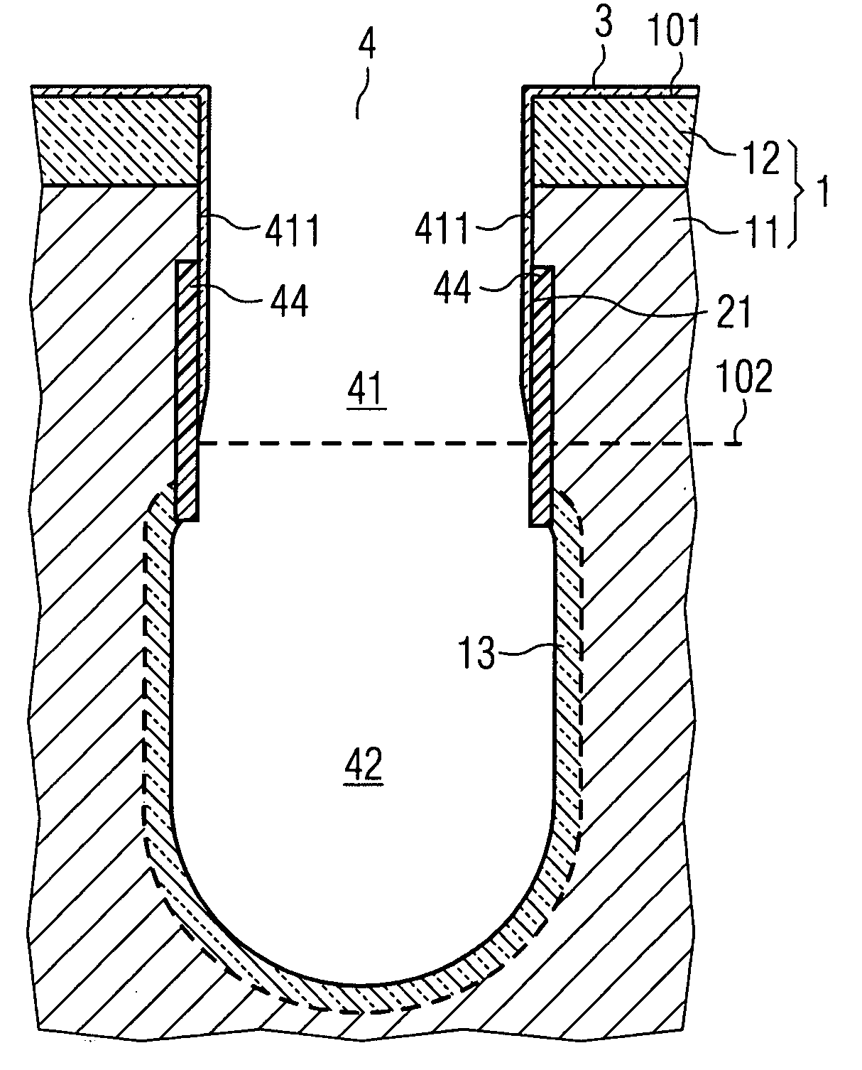 Process for vertically patterning substrates in semiconductor process technology by means of inconformal deposition