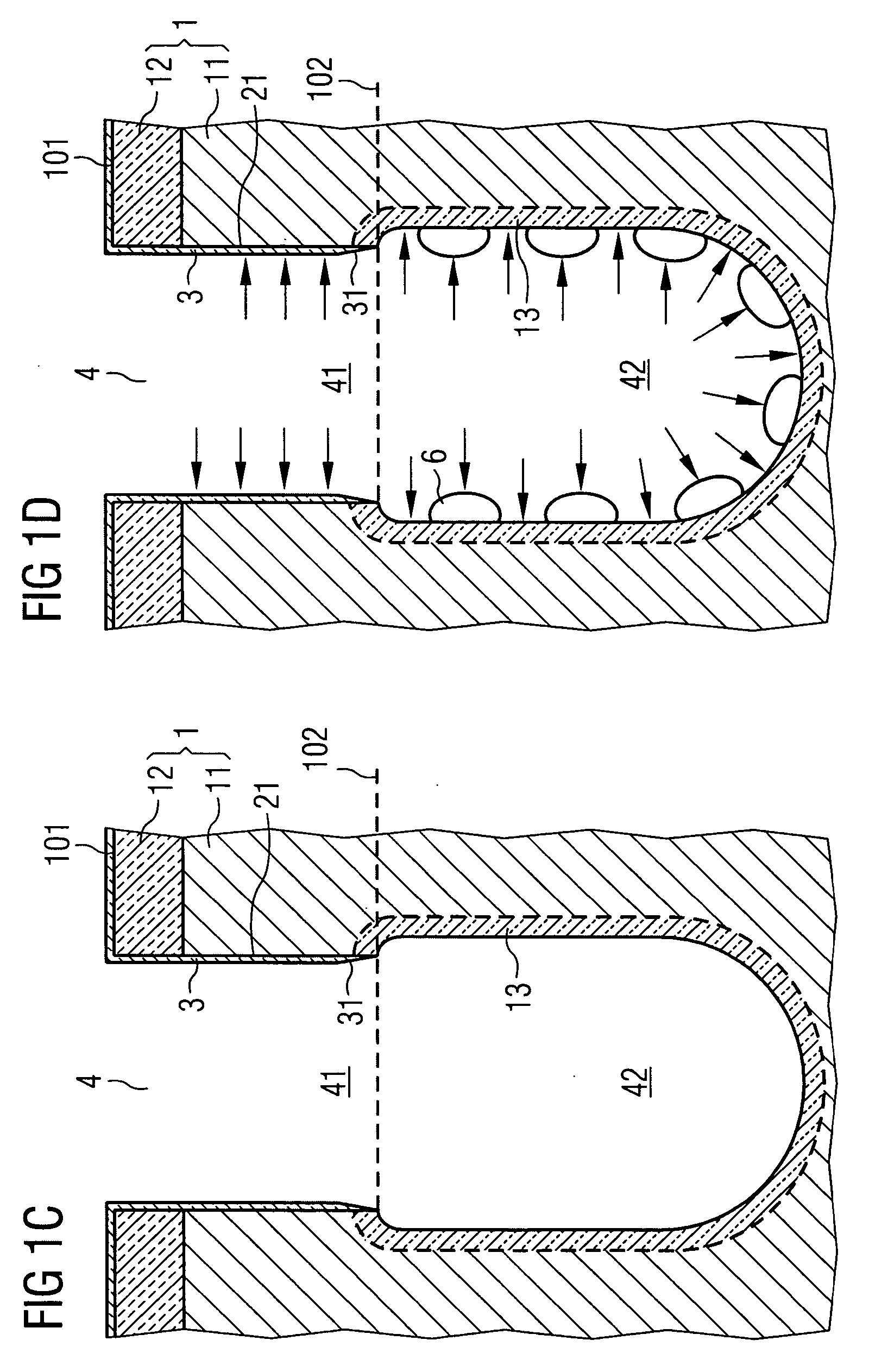 Process for vertically patterning substrates in semiconductor process technology by means of inconformal deposition