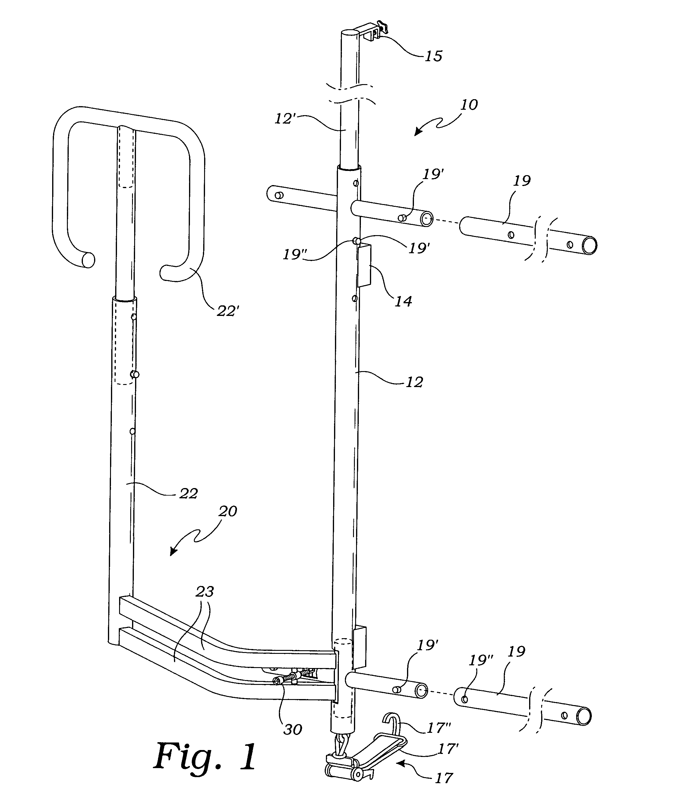 Vehicle exterior material clamping apparatus with scissors-like closure motion