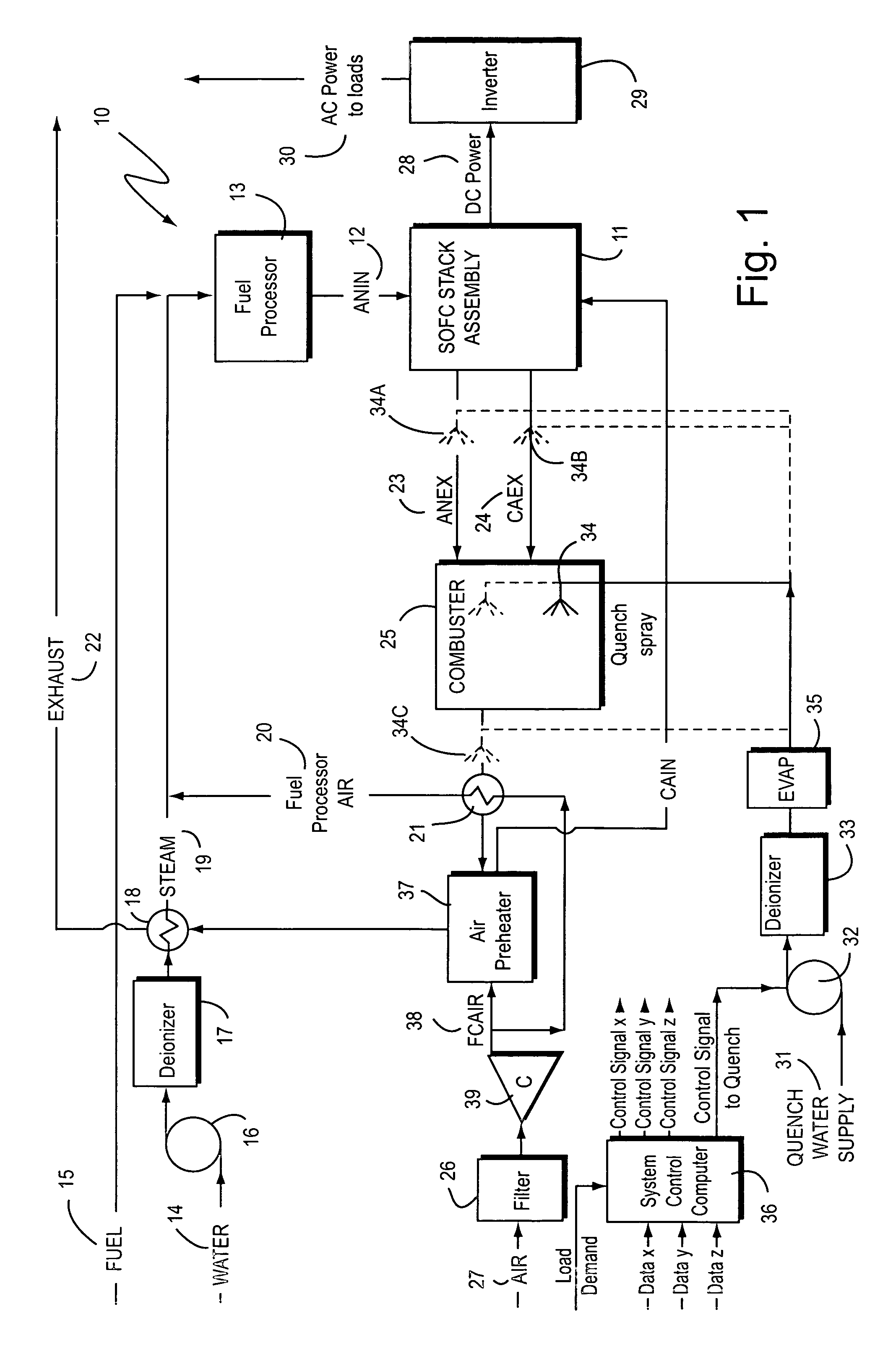 High temperature protection of fuel cell system combustor and other components via water or water or water vapor injection
