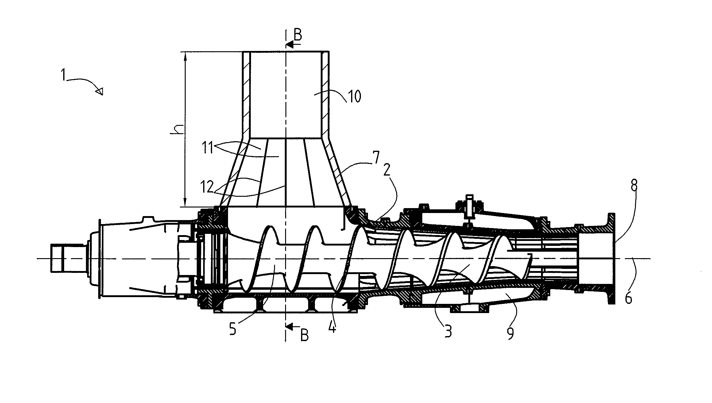 Screw conveyor for lignocellulose-containing material