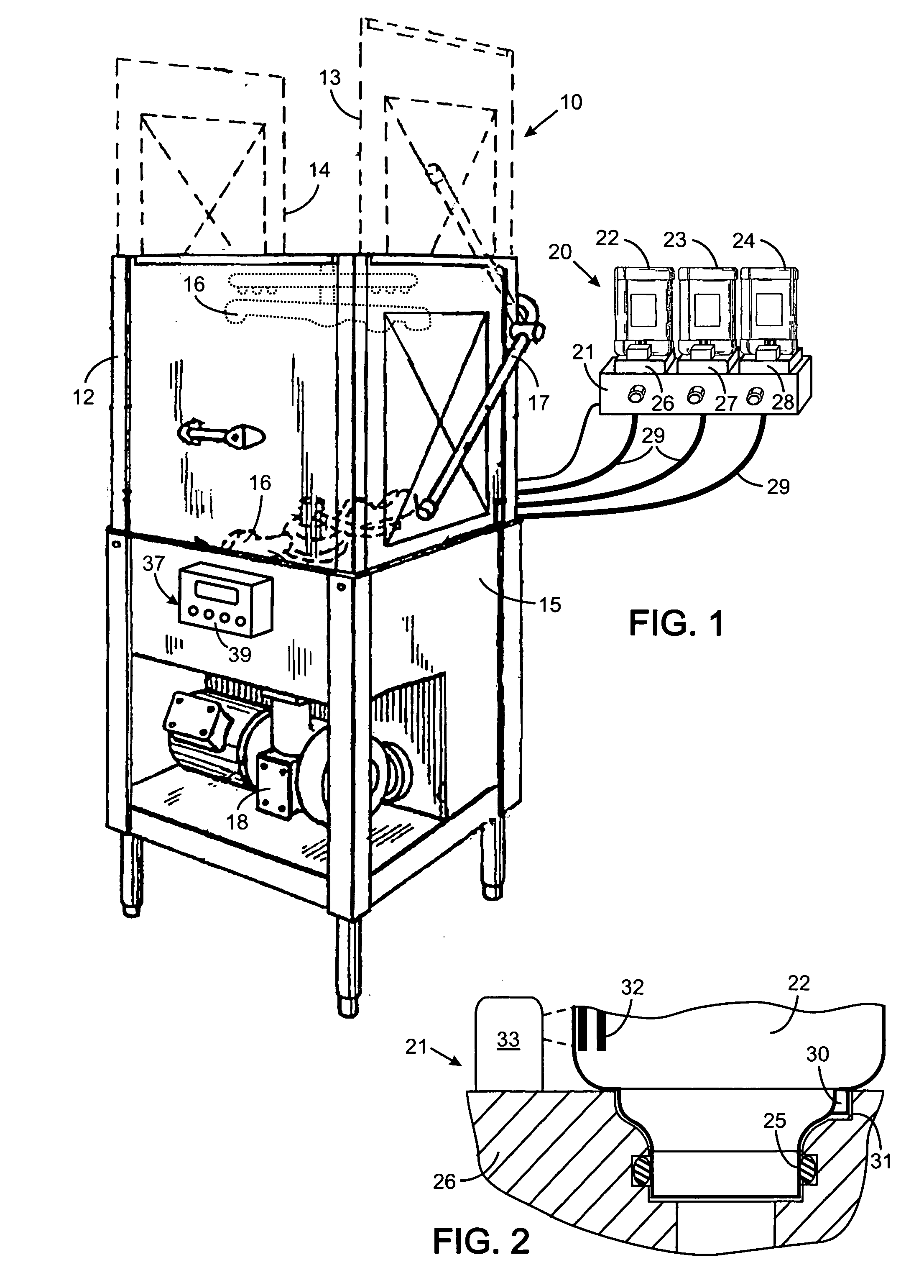 Automatically configurable chemical dosing apparatus for cleaning equipment