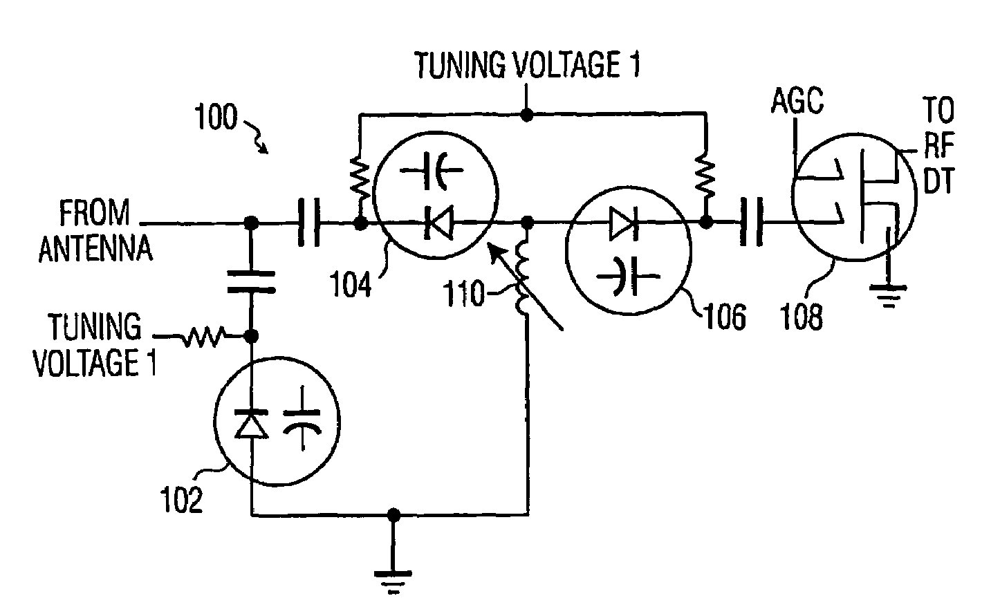 Tuner input filter with electronically adjustable response for adapting to antenna characteristic