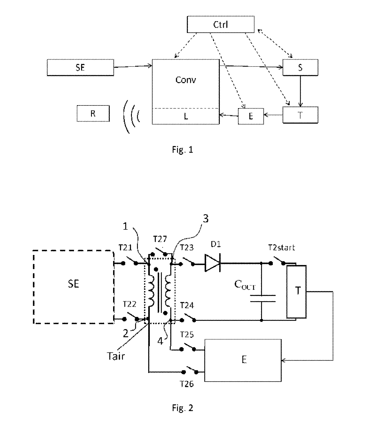 Pooling of an antenna and of a converter for supplying power to an electronic circuit