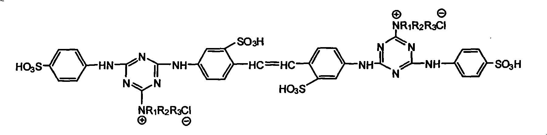 Amphiprotic triazine-DSD acid fluorescent whitener of tetra-sulfonic acid, synthesizing method thereof and applications