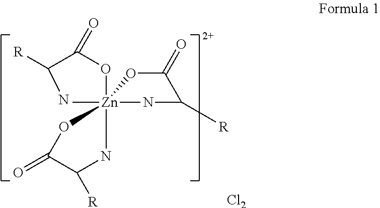 Composition with zinc amino acid/trimethylglycine halide precursors