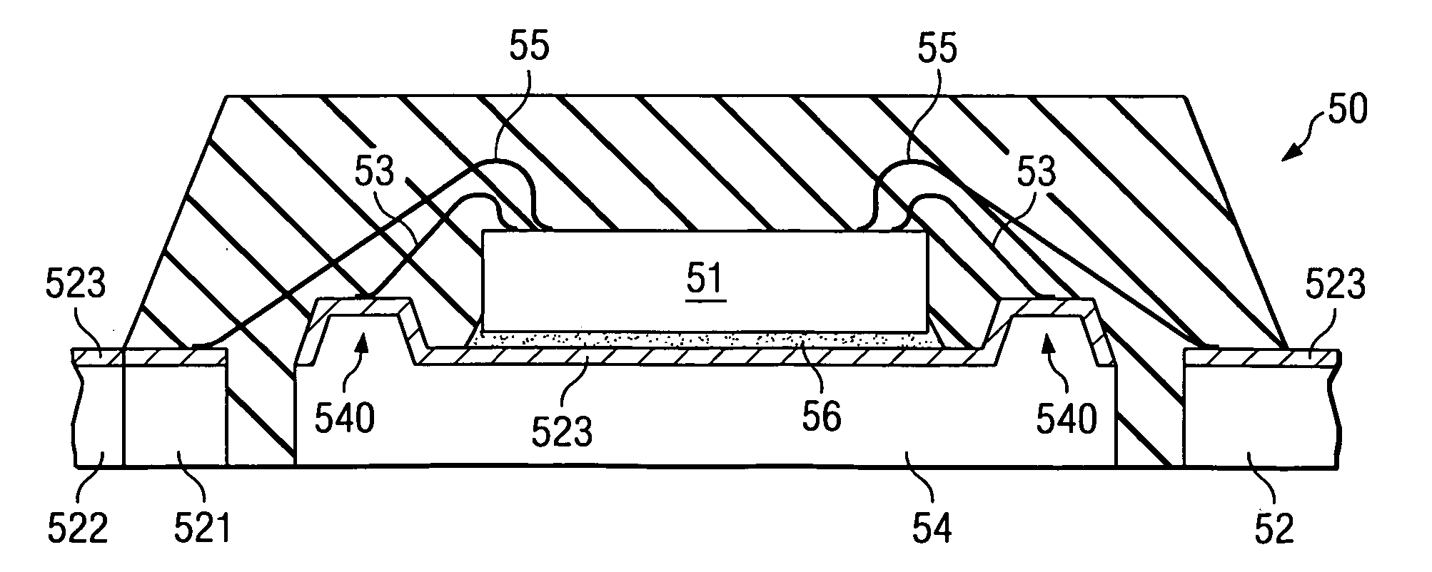 Plastic encapsulated semiconductor device with reliable down bonds