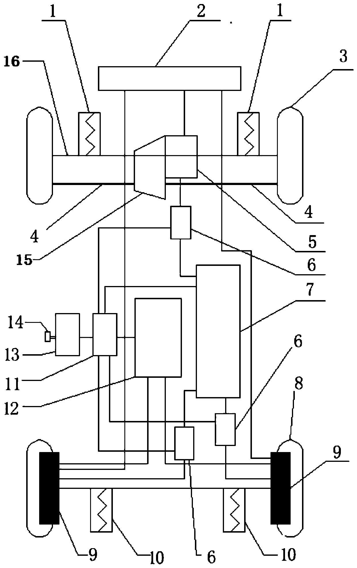 A wheel hub motor distributed time-sharing four-wheel drive electric vehicle chassis configuration, a four-wheel drive electric vehicle and a control method